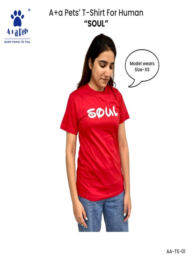 A+a Pets Graphic Printed Premium Regular Fit T-Shirt For Human(Unisex) 'soul' & Pets(Dog & Cat) 'Mate' | Half Sleeve Round Neck | Light Weight Costumes | Cotton (Human - Xl, Pet - Xs, Redh & Blackp) - Image 4